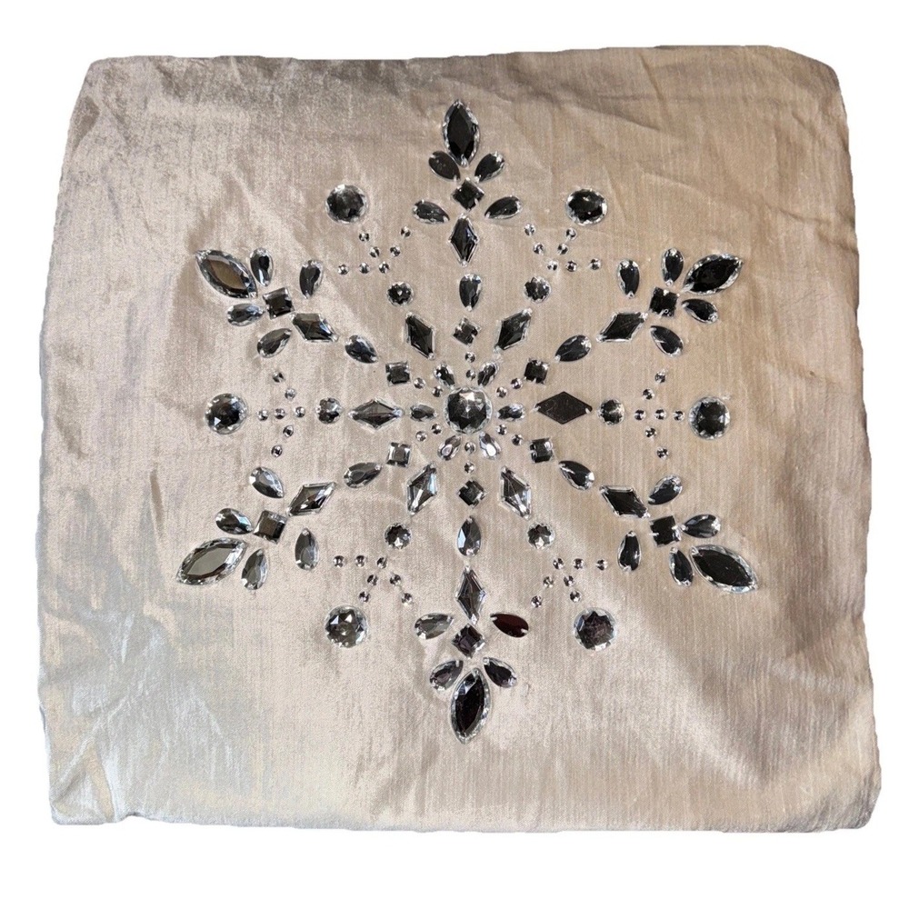 Pier 1 Imports Velvet Embellished Snowflake Winter Throw Pillow Ivory Cover Only